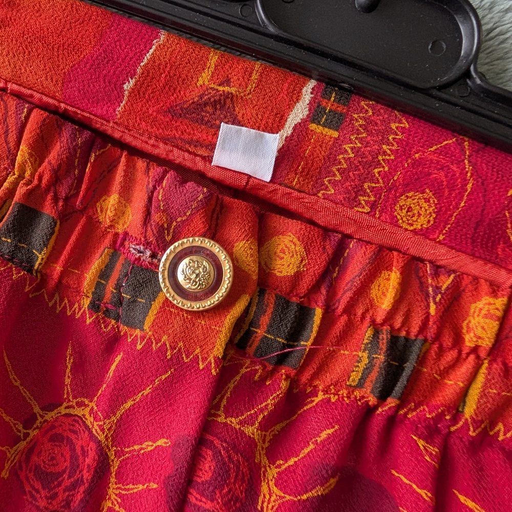 Vintage Bohemian Print Wide Leg Pants - Red and Orange Abstract Size Large - Picture 9 of 10